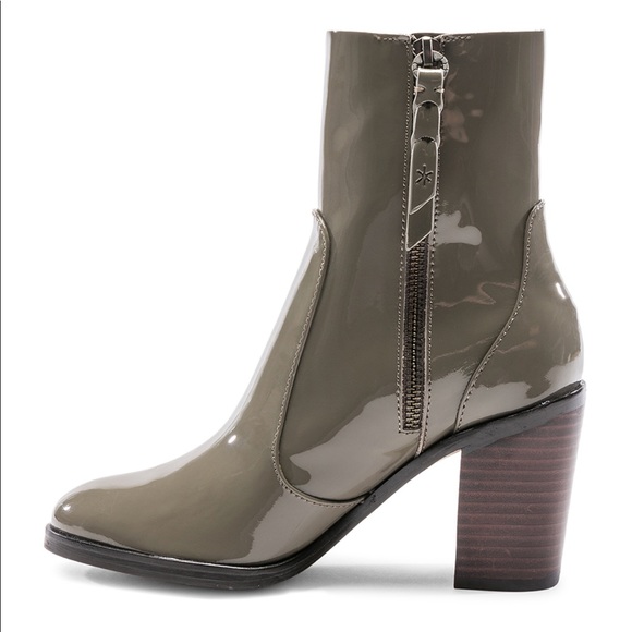 Surrey Smoke Gray Patent Block Heel Mid Calf Boots - Picture 4 of 5